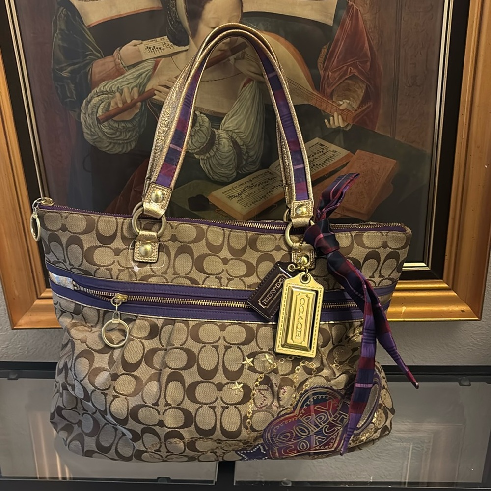 Coach Poppy Tartan Plaid Applique Glam Bag